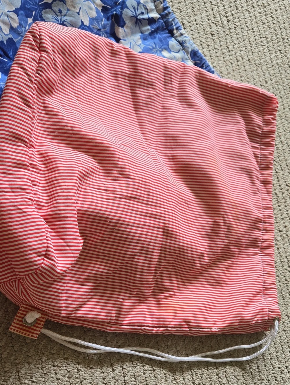 Blue Floral & Pink Striped Drawstring Bags